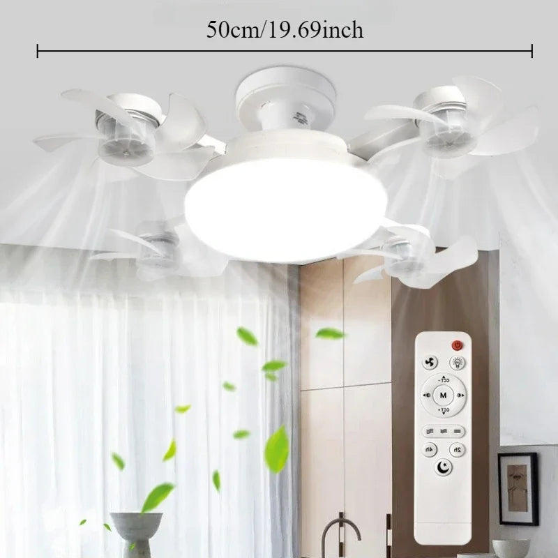 Drone Design Silent Ceiling Fan Light E27 Base Remote Controlled Dimmable 3 Color LED Ceiling Fanlight for Living Room Bedroom