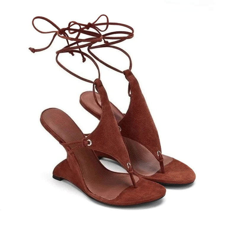 2026 European and American Women's Spring and Summer New Fashion Clip Toe Ankle Strap Irregular High Heels Walking Hollow Shoes