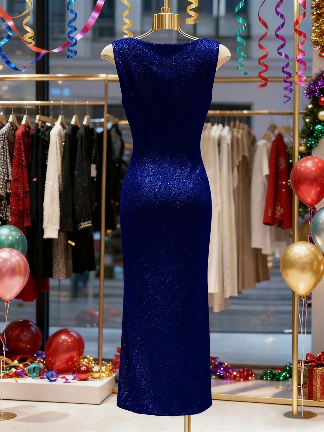 Fashionable New Summer Elegant Sleeveless Sparkling Bodycon Evening Gown