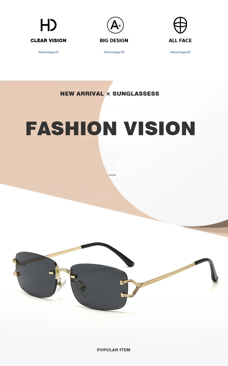 New Small Narrow Rimless Sunglasses Fashion Frameless Rectangle Tinted Lens Eyewear 90s Glasses for Women Men