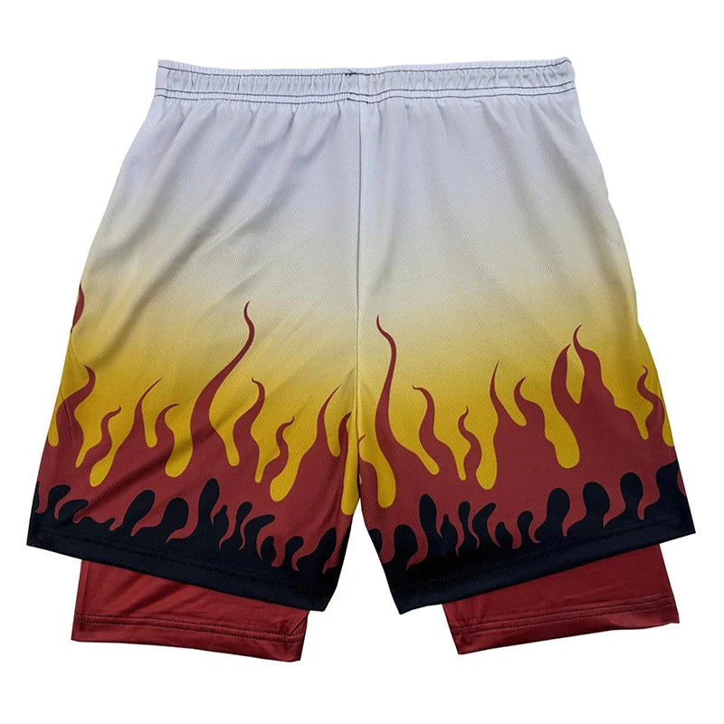 2 in 1 Athletic Gym Shorts for Men Stylish 3D Print Shorts with Pockets Quick Dry Stretchy Summer Sports Fitness Running Jogging