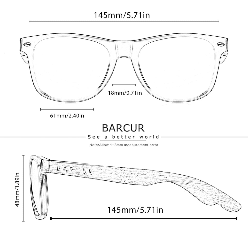 BARCUR Black Walnut Sunglasses Wood Polarized Sunglasses Men Glasses Men UV400 Protection Eyewear Wooden Original Box