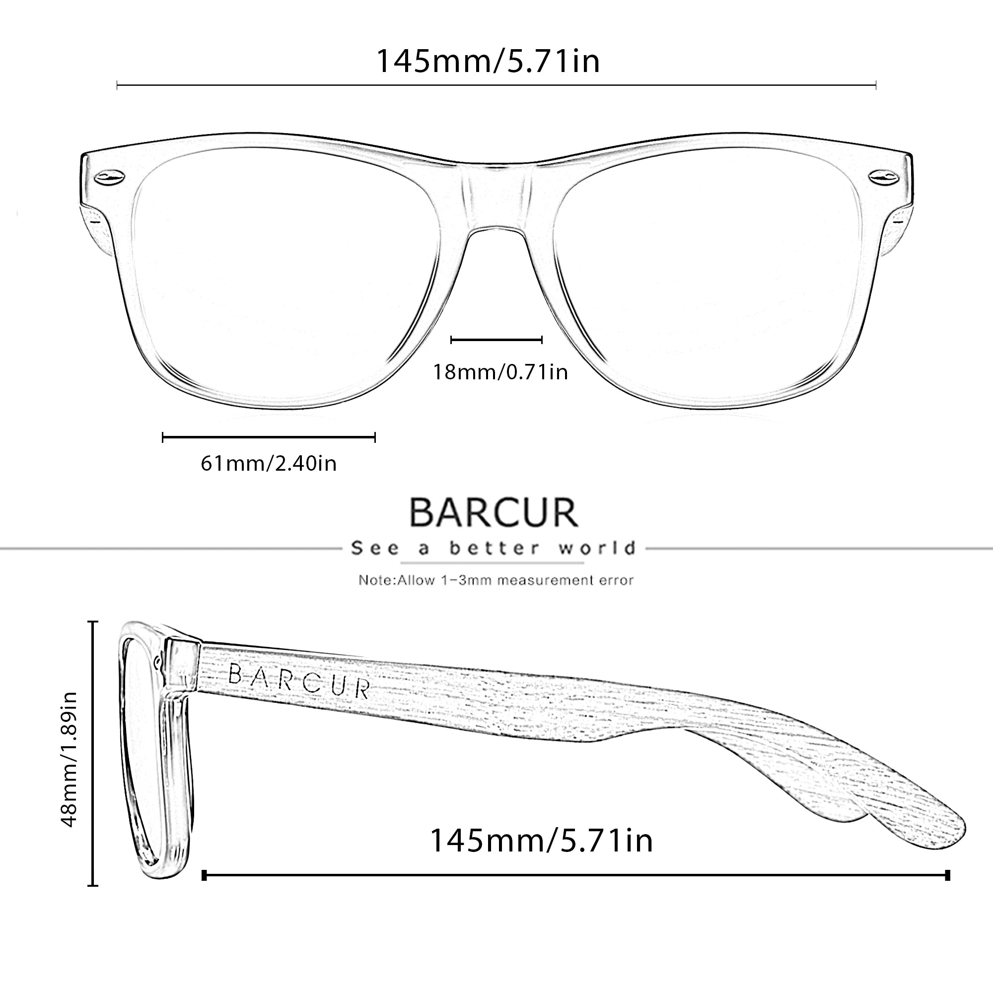 BARCUR Black Walnut Sunglasses Wood Polarized Sunglasses Men Glasses Men UV400 Protection Eyewear Wooden Original Box